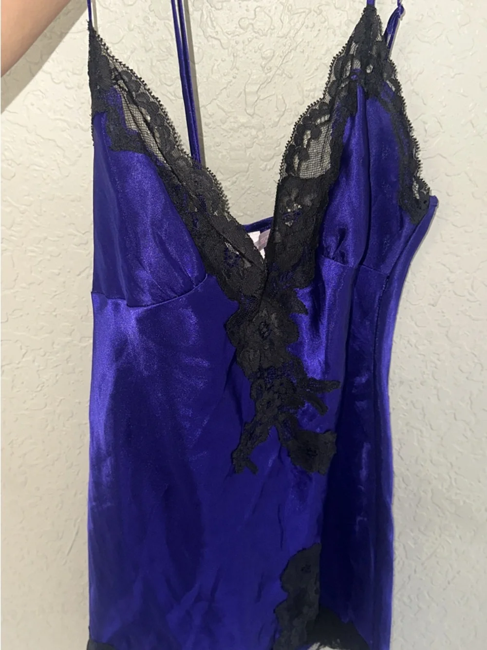 Victoria's Secret Purple Satin Chemise with Black Lace Trim - Picture 2 of 2